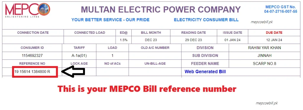 Mepco bill online reference